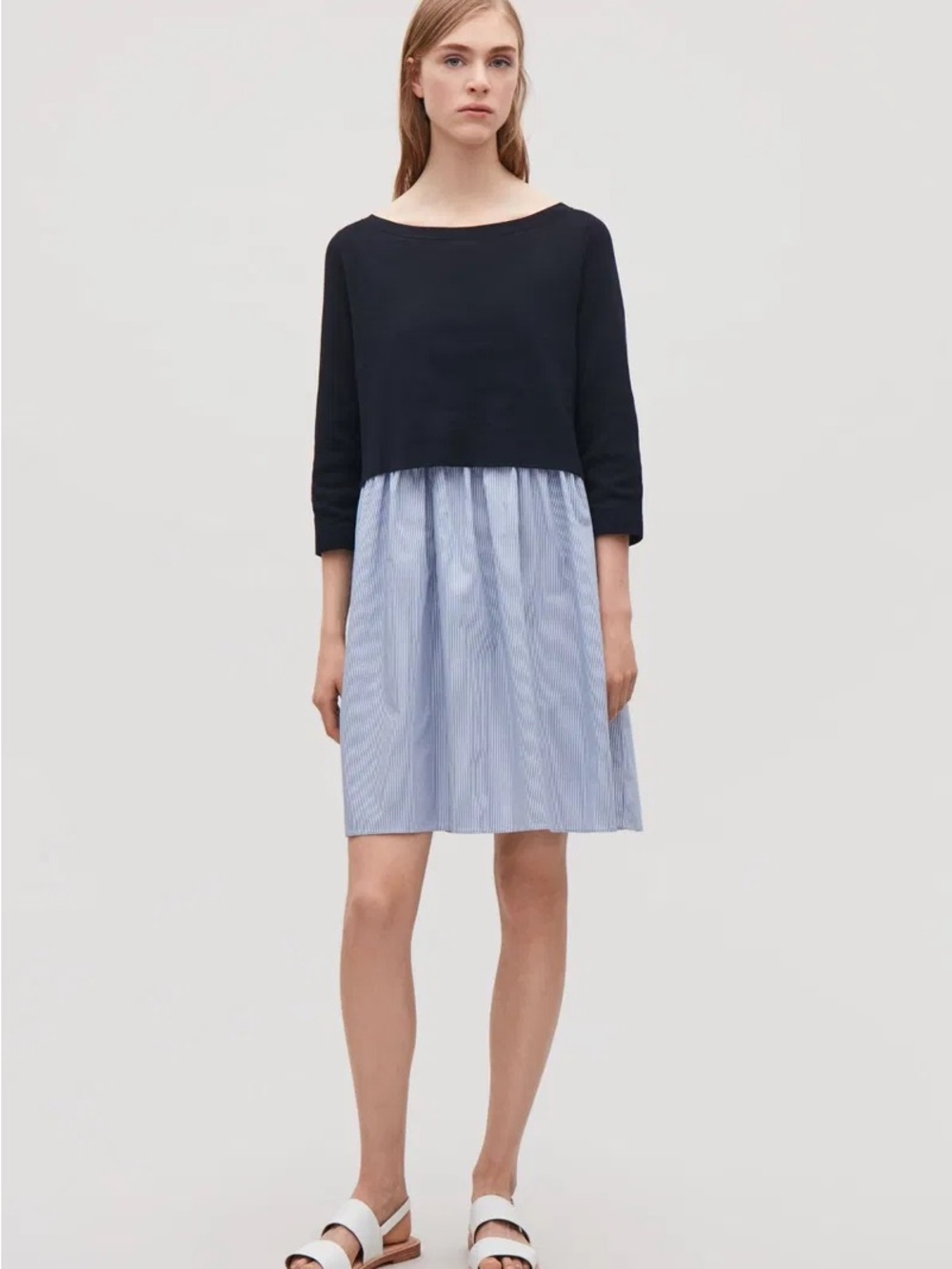 COS Navy Top‎ with Light Blue Mini Skirt Two-Tone Dress